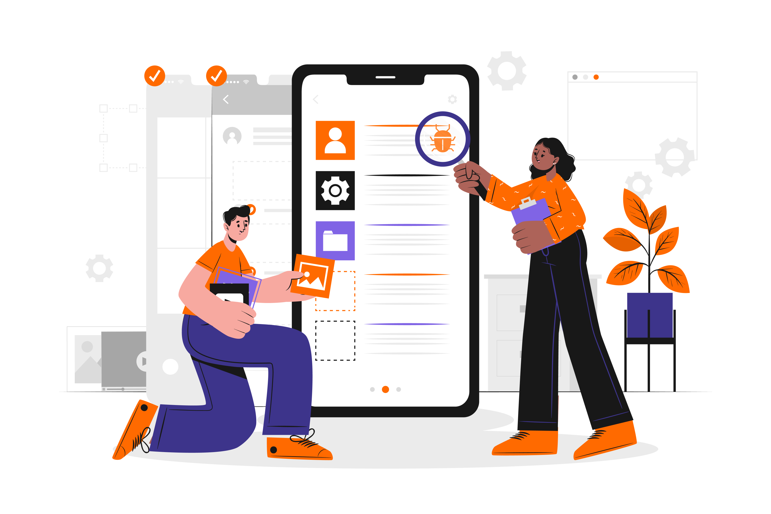 Ilustración de equipo diseñando y desarrollando productos digitales